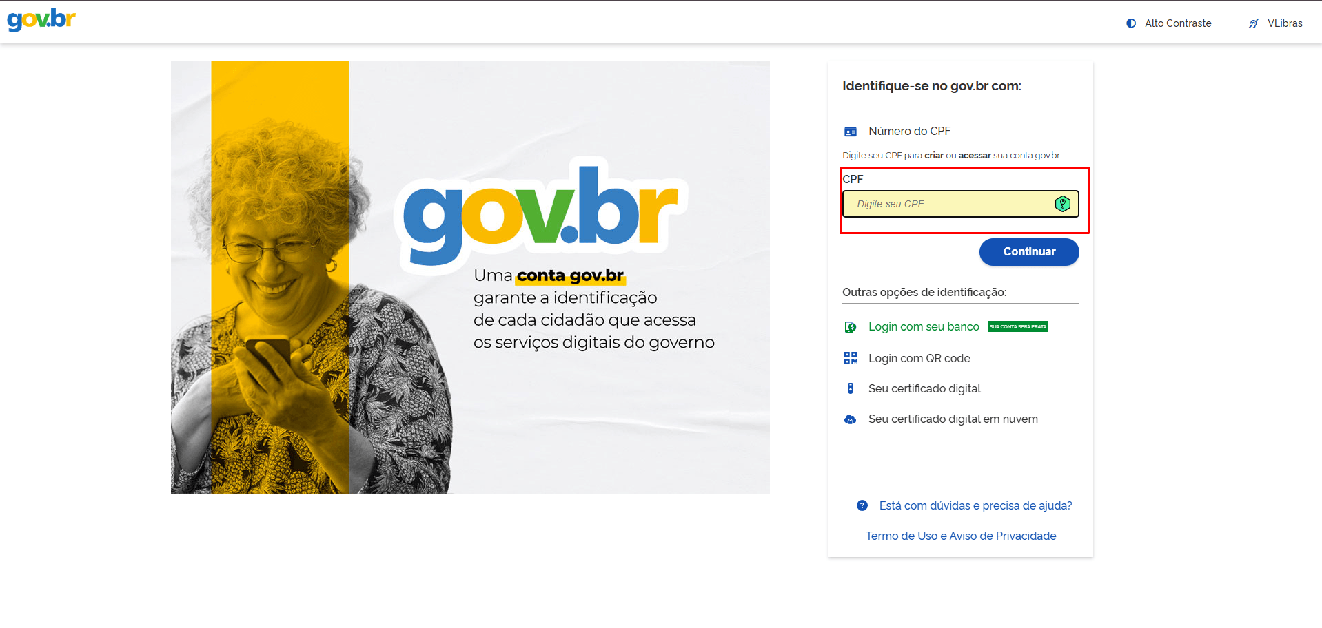 Tela de login gov.br