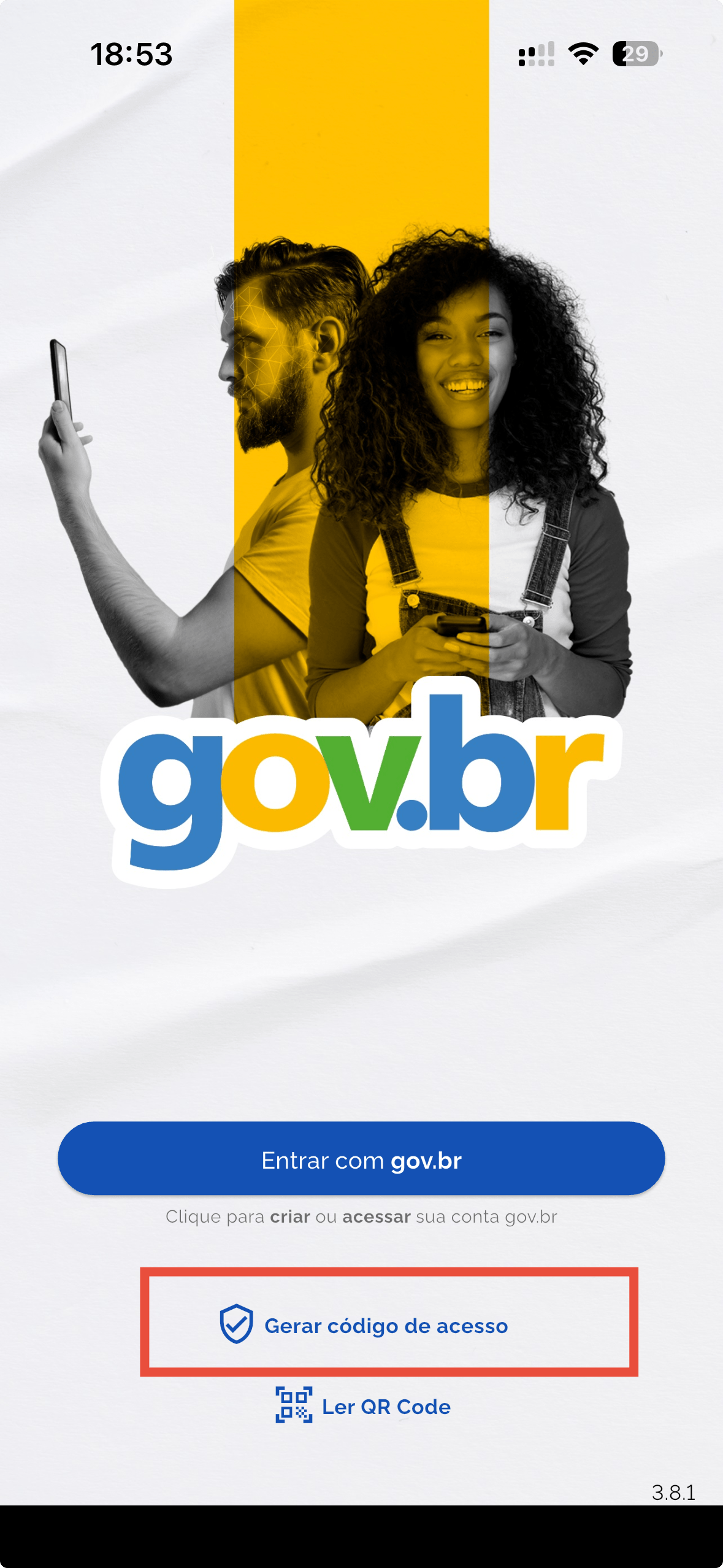 Código de verificação no app gov.br